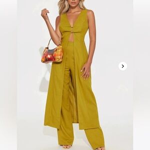 NEW 2-piece Summer Vacation Linen Pant Set - Lime